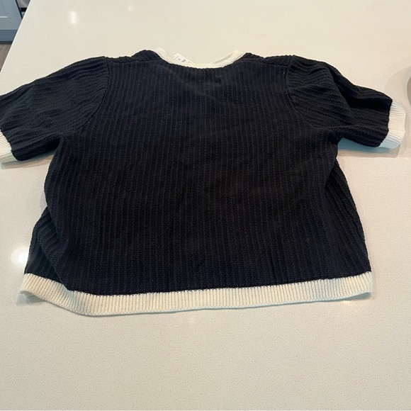 NEW J Crew Short Sleeve Lady Cardigan Button Up Black & White Sweater- XL - Picture 6 of 10